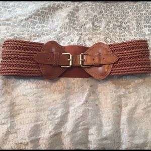 Camel / brown caramel stretch double buckle belt